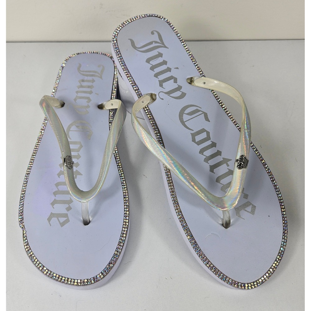 Juicy Couture Sparks Women 10 Lavender Rhinestone Thong Flip Flops Sandals
